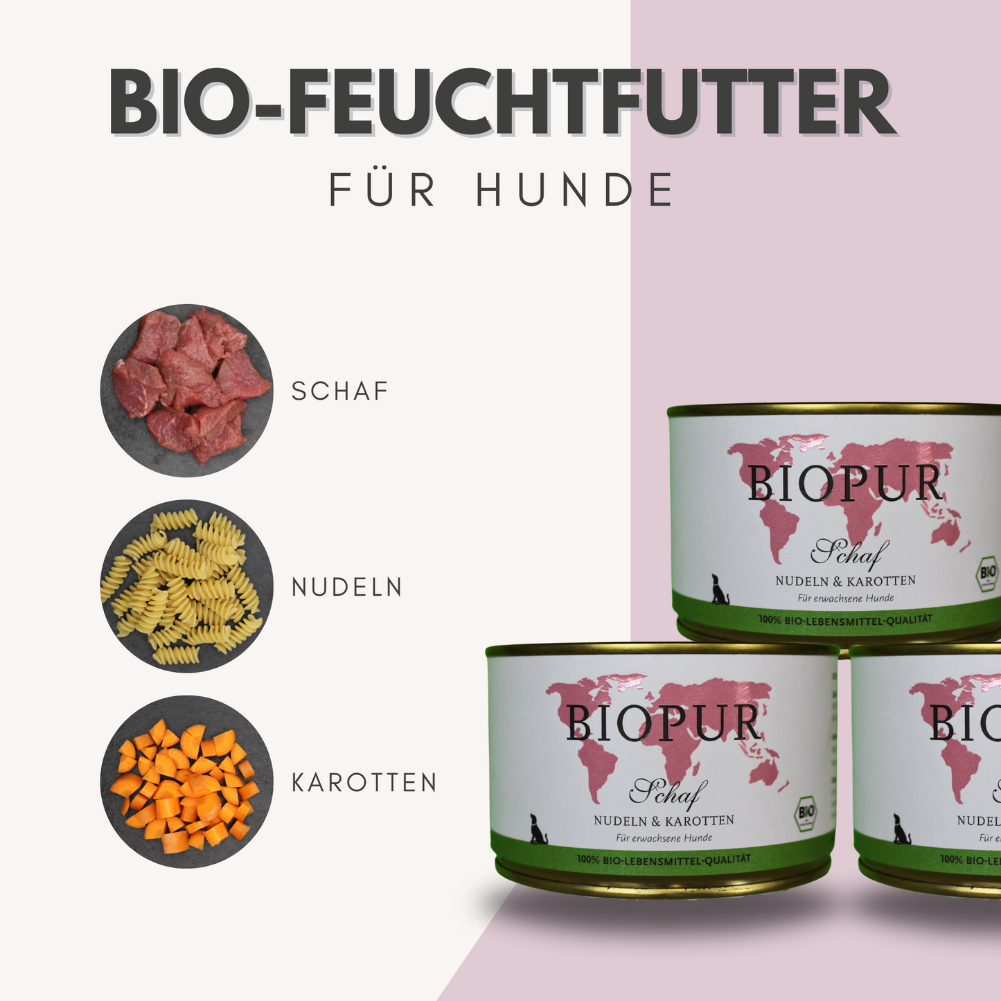 BIOPUR Bio-Feuchtfutter - Schaf, Reis & Karotten für Hunde-Senioren