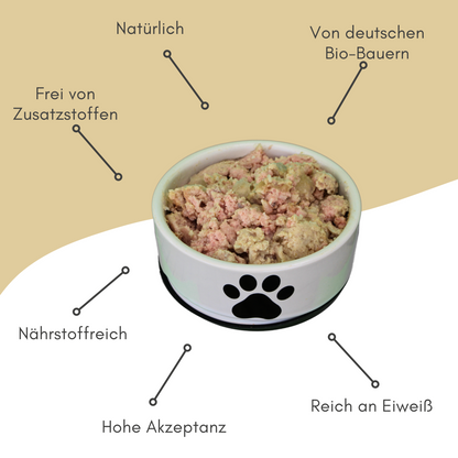 Bio-Alleinfutter - Huhn, Nudeln & Karotten für Hunde