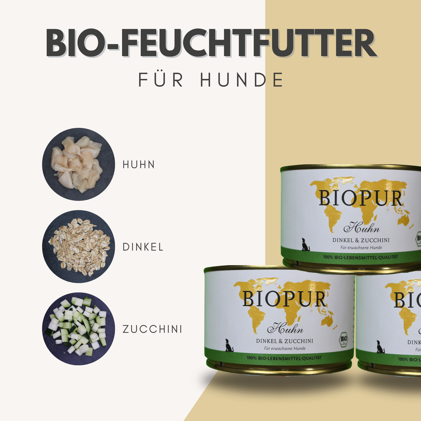 Bio-Alleinfutter - Huhn, Dinkel & Zucchini für Hunde