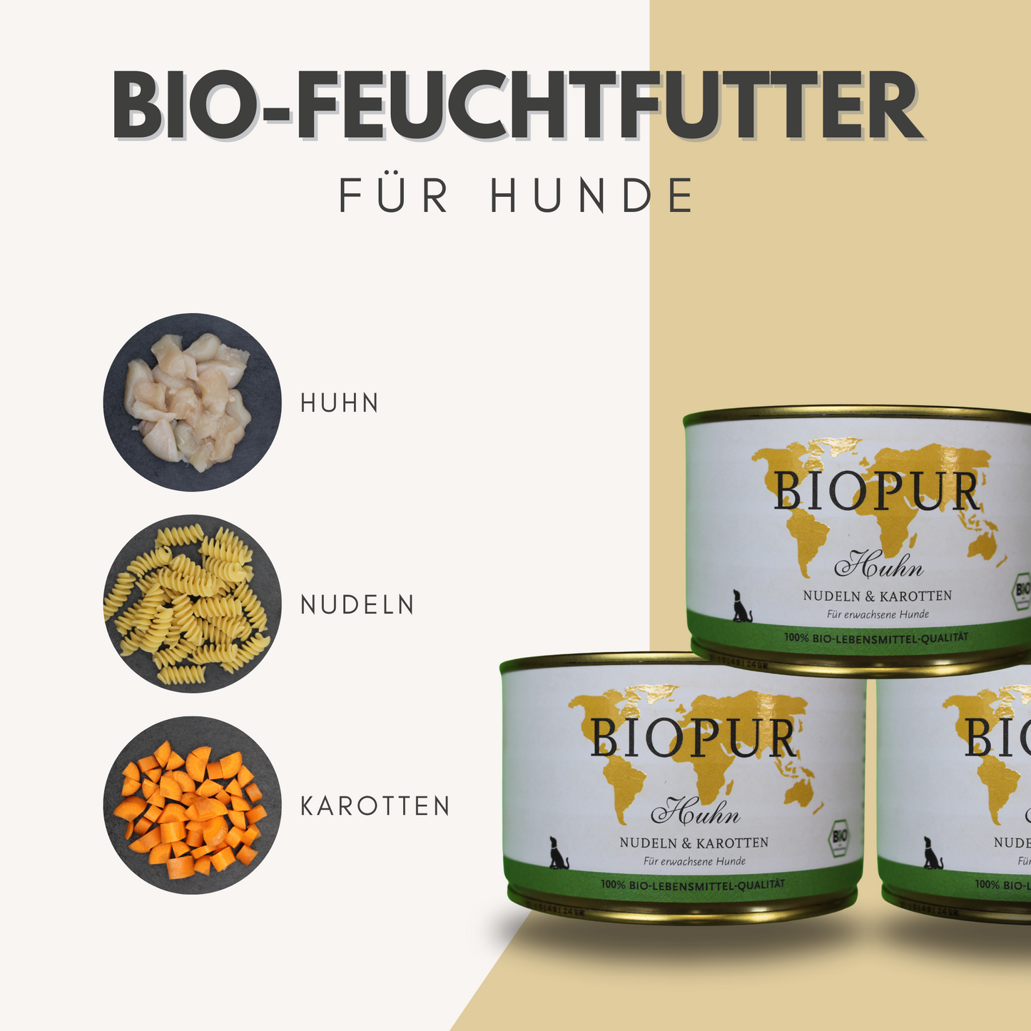 Bio-Alleinfutter - Huhn, Nudeln & Karotten für Hunde