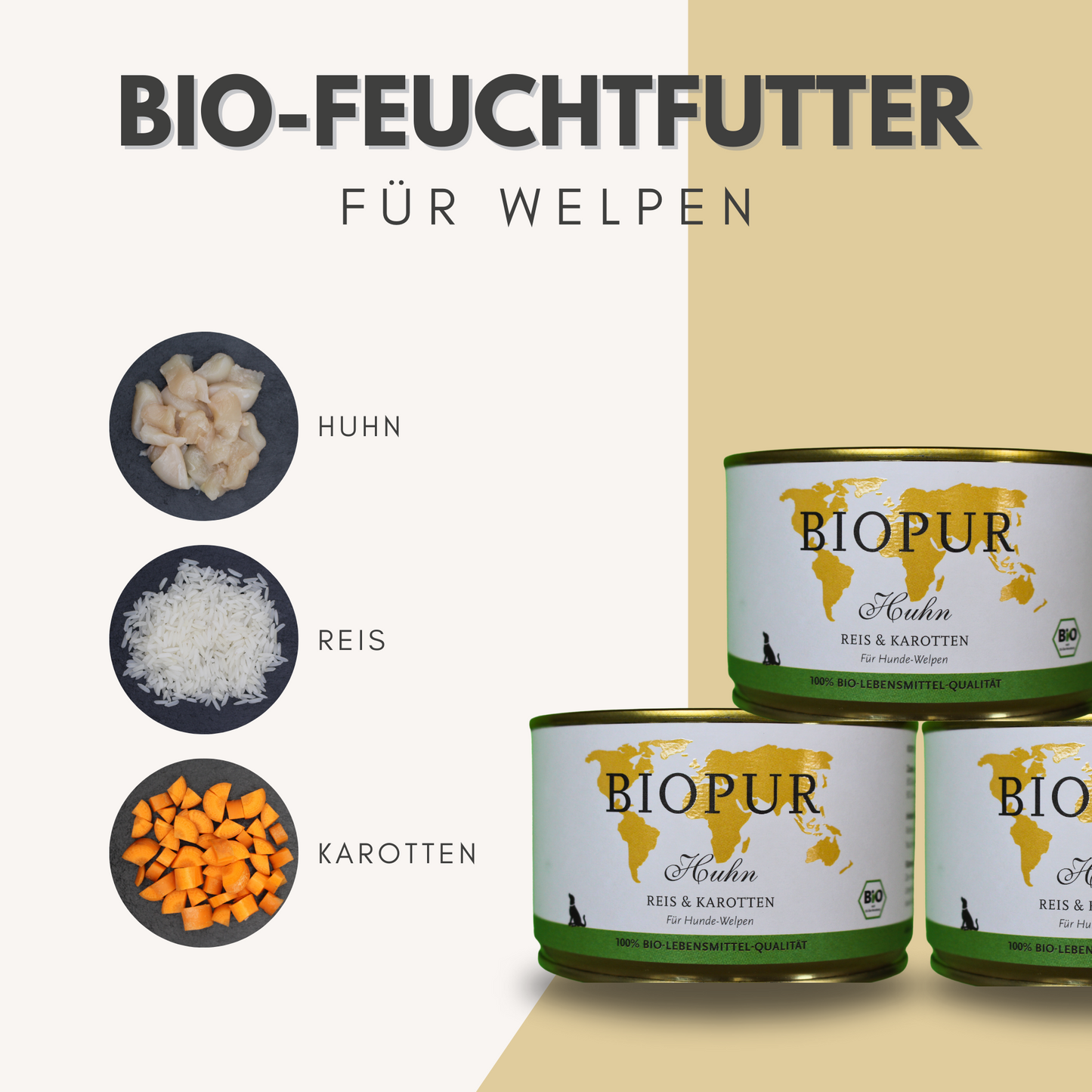 BIOPUR Bio-Feuchtfutter - Huhn, Reis & Karotten für Welpen