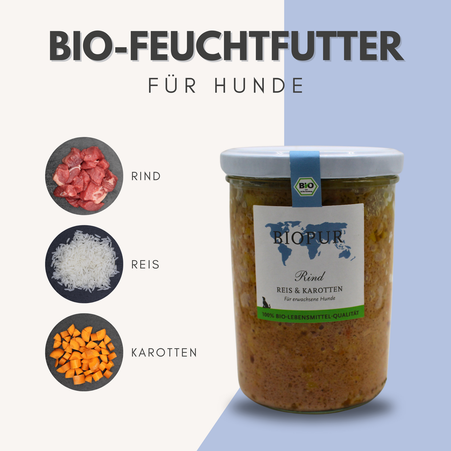 Bio-Alleinfutter - Rind, Reis & Karotten für Hunde