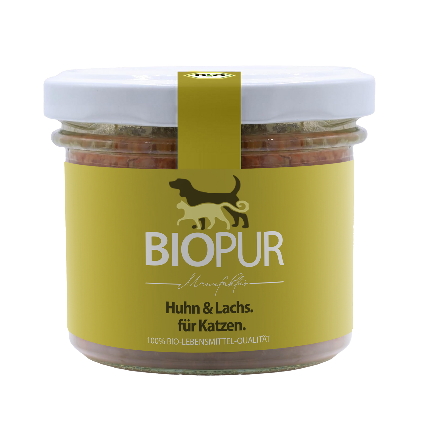 Premiumglas für Katzen Huhn & Lachs mit Karotten & Katzenminze