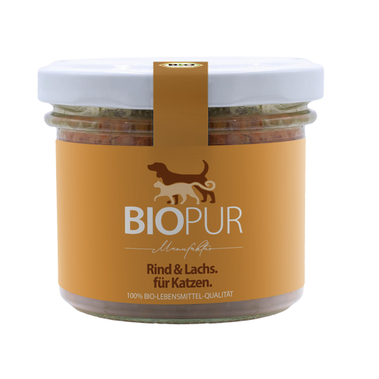 Premiumglas für Katzen Rind & Lachs mit Karotten & Katzenminze