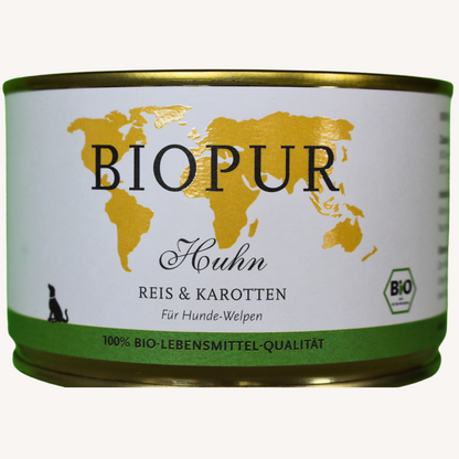 BIOPUR Bio-Feuchtfutter - Huhn, Reis & Karotten für Welpen