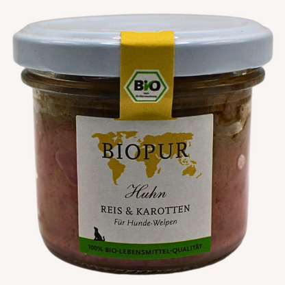 Bio-Alleinfutter - Huhn, Reis & Karotten für Welpen