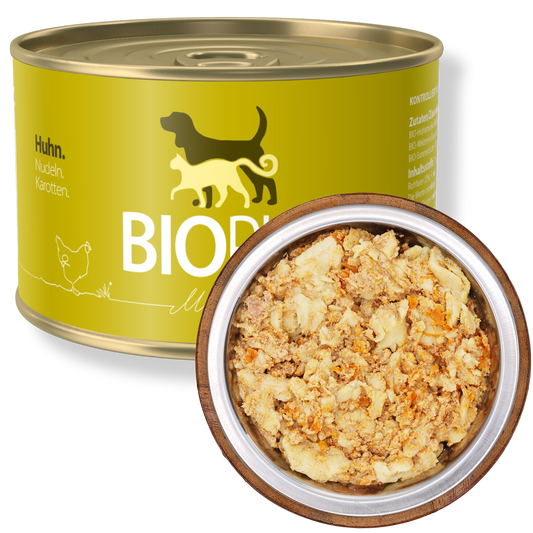 Bio-Alleinfutter - Huhn, Nudeln & Karotten für Hunde