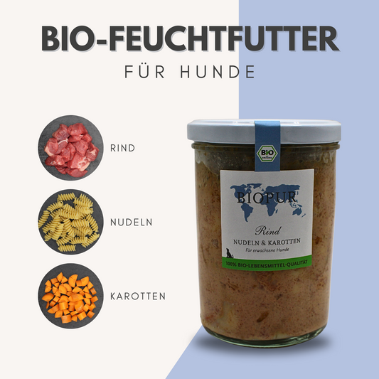 BIOPUR Bio-Feuchtfutter - Rind, Nudeln & Karotten für Hunde