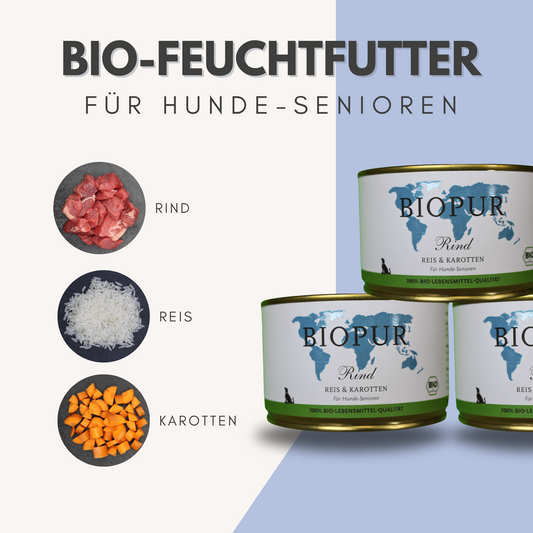 Bio-Alleinfutter - Rind, Reis & Karotten für Hunde-Senioren