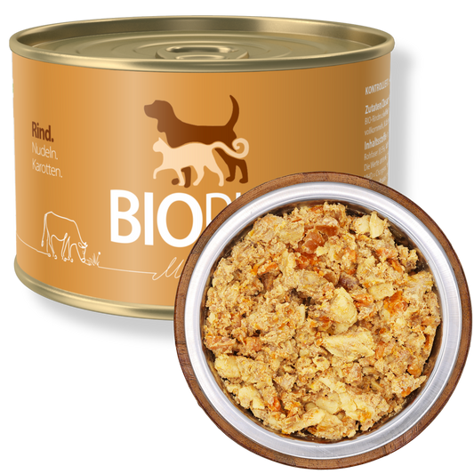 Bio-Alleinfutter - Rind, Nudeln & Karotten für Hunde
