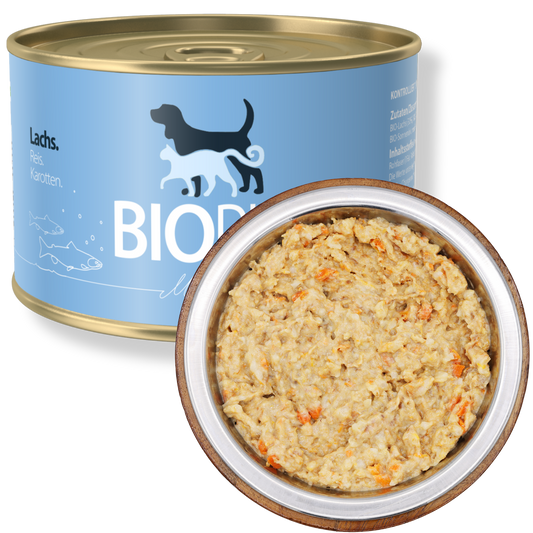 Bio-Alleinfutter - Lachs, Reis & Karotten für Hunde